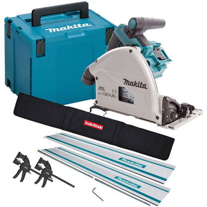 Makita   DSP600ZJ   36V   Brushless   Plunge   Saw   Body   Only   with   2   x   Guide   Rail,   Connector   &   Clamp   Set